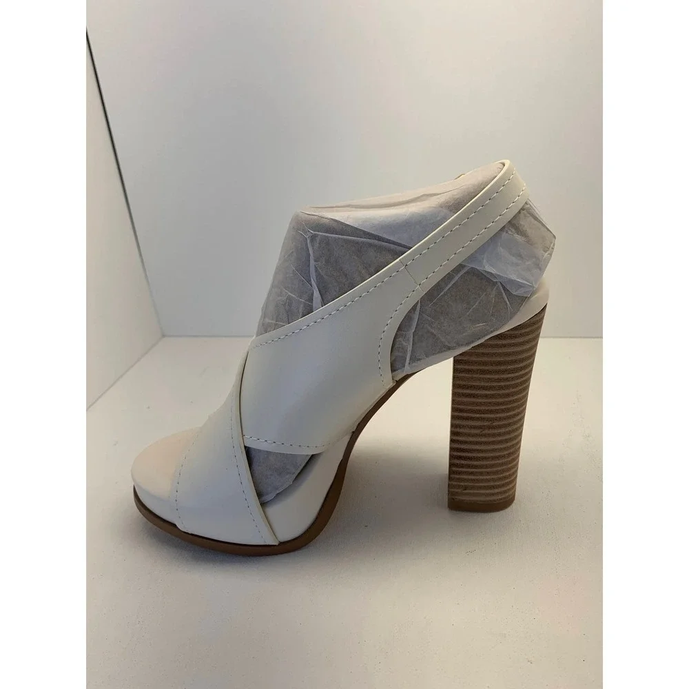 Vince Camuto White Leather Platform Slingback Chunky Heel‎ Sandals Women's 6M